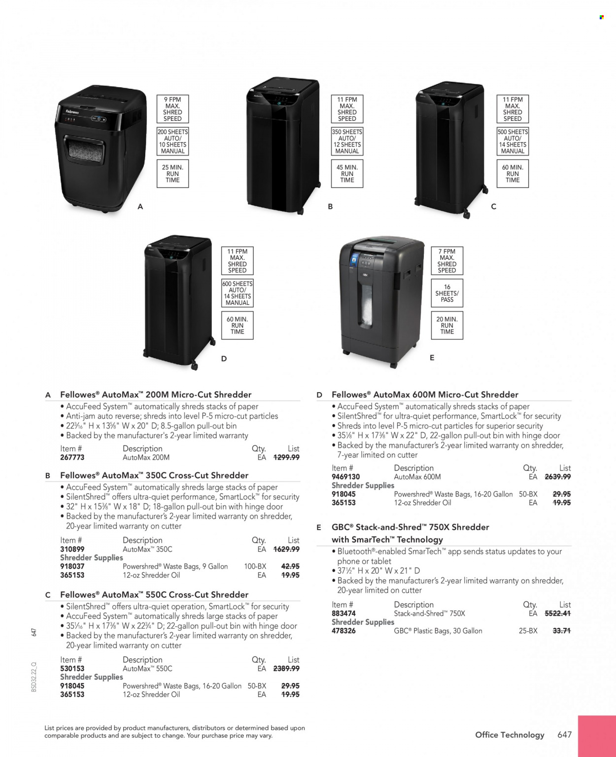 thumbnail - Office DEPOT Flyer - Sales products - bag, paper, cutter, shredder. Page 647.