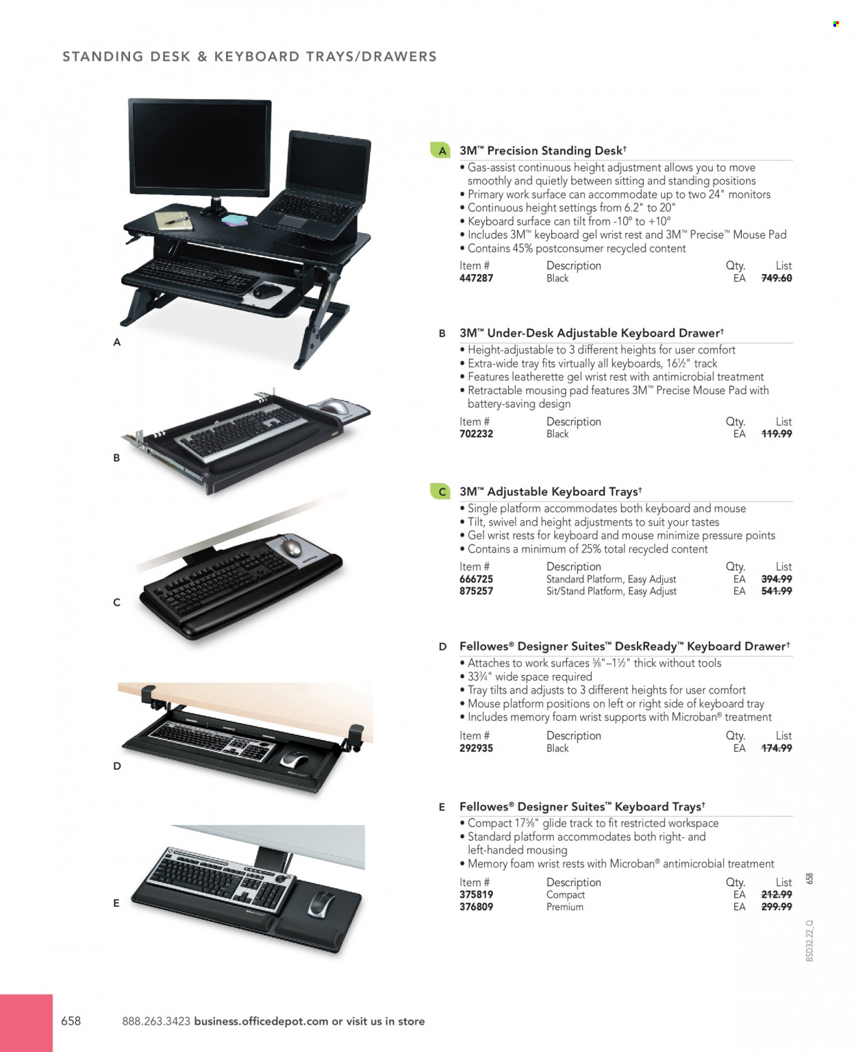 thumbnail - Office DEPOT Flyer - Sales products - mouse, keyboard, mouse pad, standing desk, desk. Page 658.