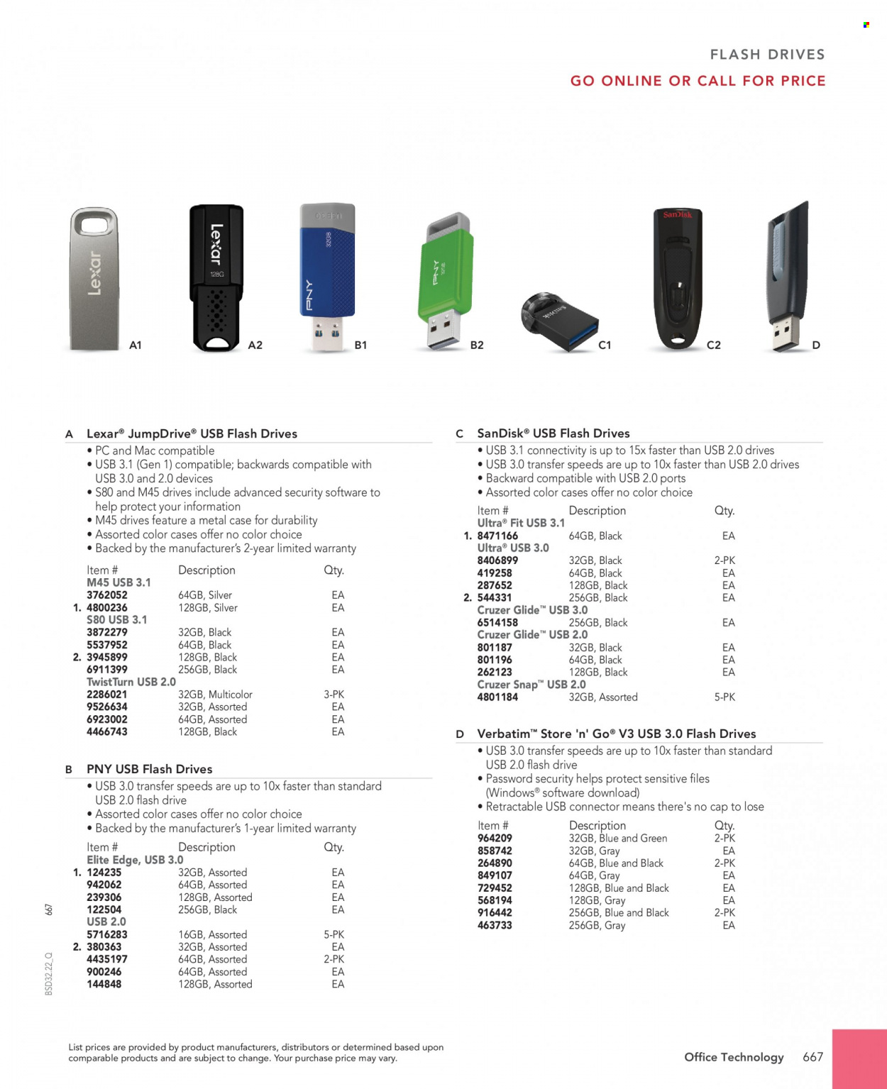 thumbnail - Office DEPOT Flyer - Sales products - flash drive, Sandisk. Page 667.