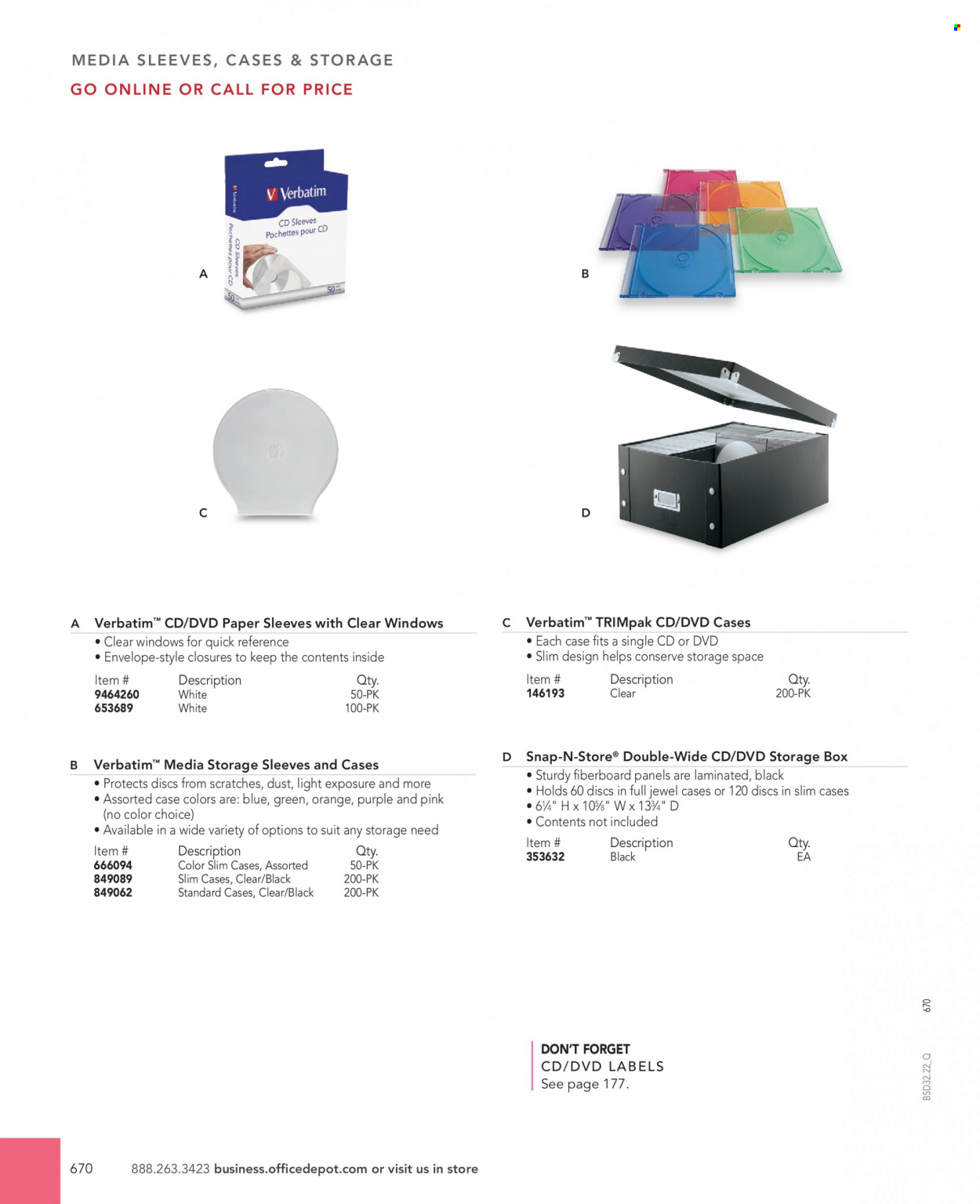 thumbnail - Office DEPOT Flyer - Sales products - envelope, paper, DVD, storage box. Page 670.