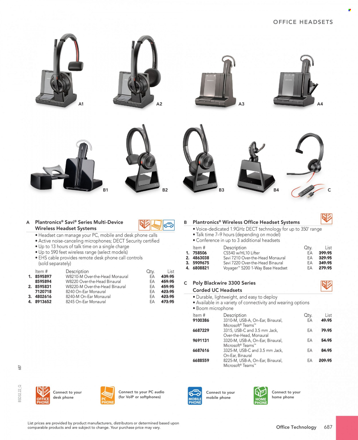 thumbnail - Office DEPOT Flyer - Sales products - Plantronics, microphone, headset, desk. Page 687.