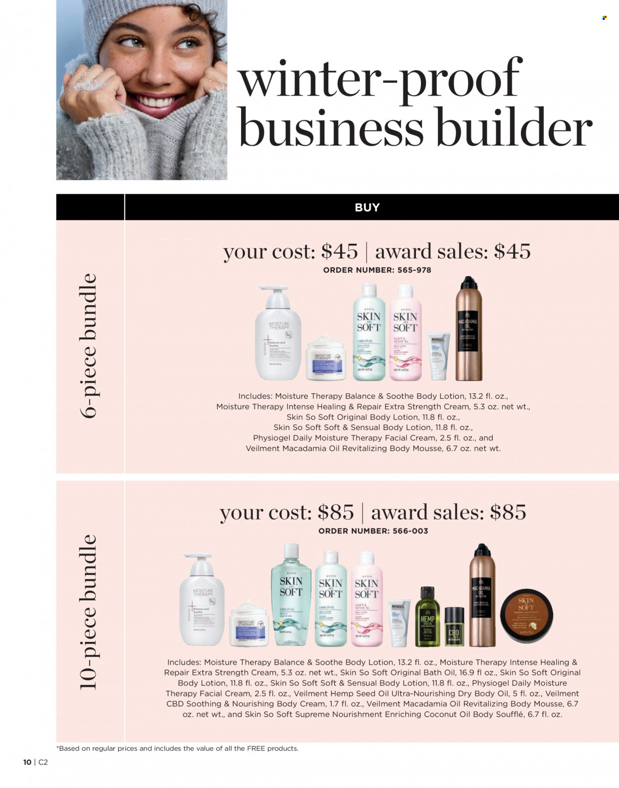 thumbnail - Avon Flyer - 12/22/2021 - 01/04/2022 - Sales products - bath oil, Avon, coconut oil, Moisture Therapy, Skin So Soft, body lotion, body oil. Page 10.
