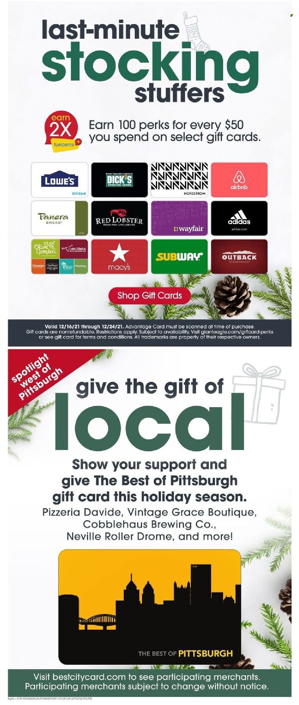 thumbnail - Giant Eagle Flyer - 12/23/2021 - 12/29/2021 - Sales products - bread, lobster, fish, cheddar, cheese, steak, Adidas, spotlight. Page 12.