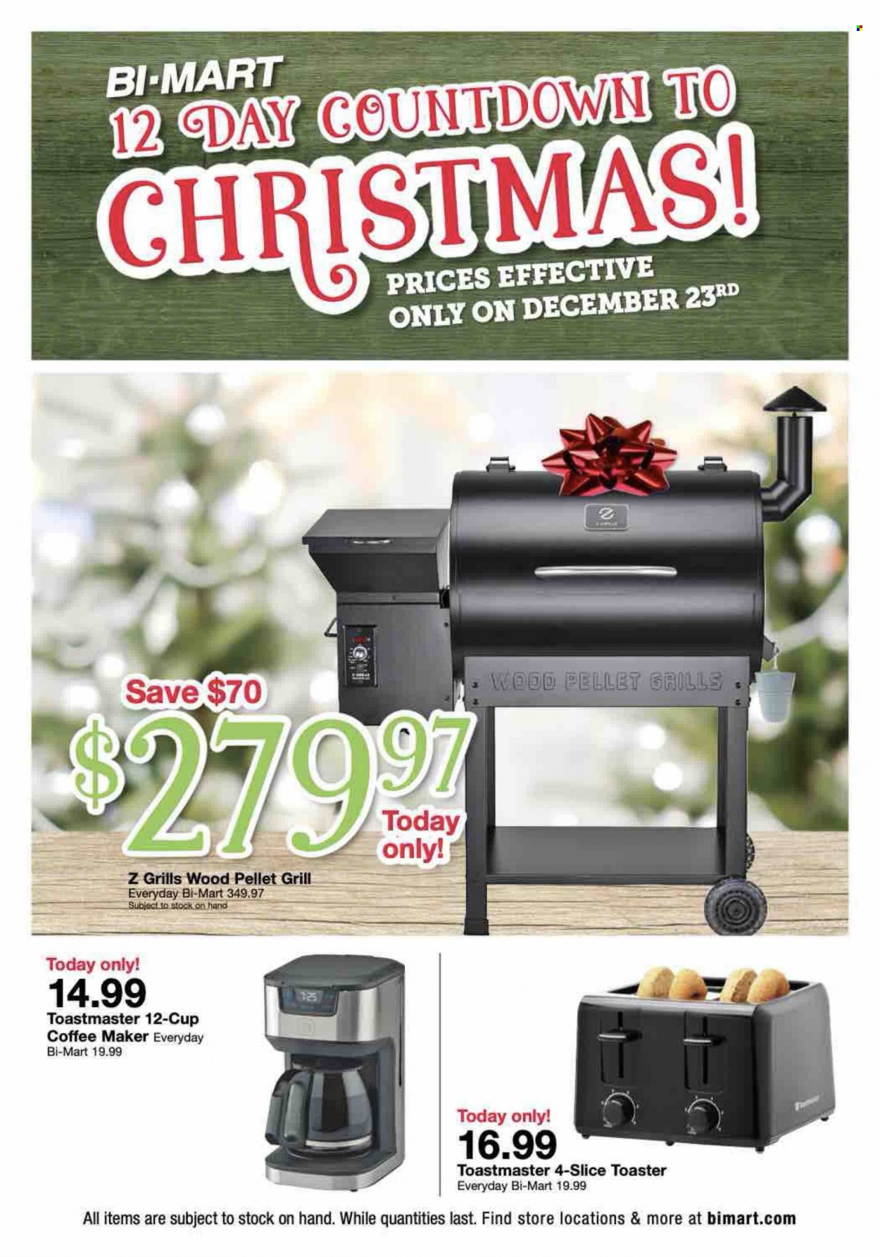 thumbnail - Bi-Mart Flyer - 12/23/2021 - 12/23/2021 - Sales products - coffee machine, toaster, grill, pellet grill. Page 1.