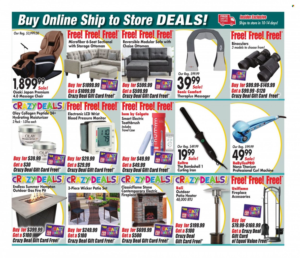 thumbnail - Ocean State Job Lot Flyer - 12/23/2021 - 12/29/2021 - Sales products - Colgate, toothbrush, iron, electric toothbrush, massager, massage chair, curling iron, pressure monitor, binoculars, chair, heater, fireplace, electric fireplace, fire bowl. Page 8.