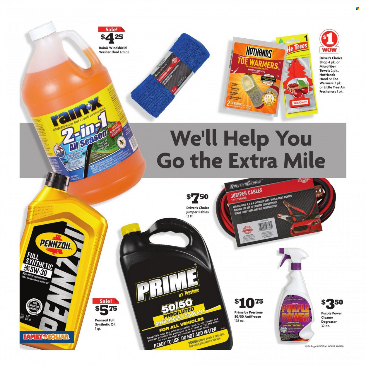 thumbnail - Family Dollar Flyer - 12/26/2021 - 01/01/2022 - Sales products - cherries, oil, cleaner, microfiber towel, air freshener, towel, vehicle. Page 10.