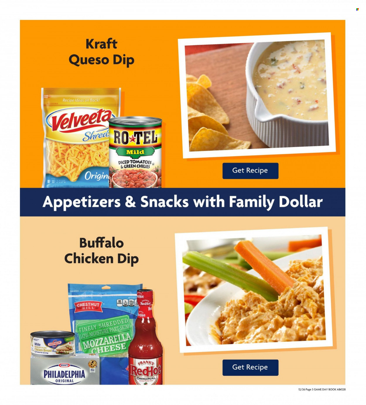 thumbnail - Family Dollar Flyer - 12/26/2021 - 02/06/2022 - Sales products - tomatoes, Kraft®, mozzarella, Philadelphia, cheese, tomatoes & green chilies, book. Page 3.