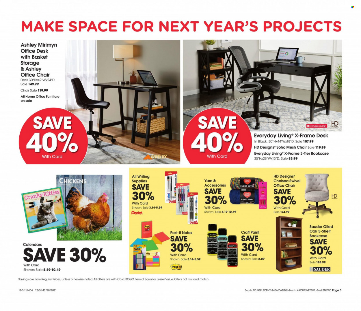 thumbnail - Fred Meyer Flyer - 12/26/2021 - 12/28/2021 - Sales products - Post-It, writing supplies, chair, bookcase, shelves. Page 5.
