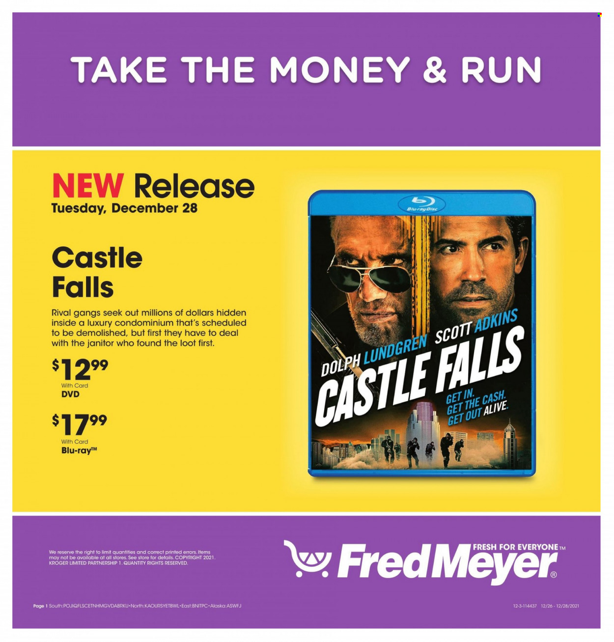 thumbnail - Fred Meyer Flyer - 12/26/2021 - 12/28/2021 - Sales products - Scott, Castle, DVD, Blu-ray. Page 1.
