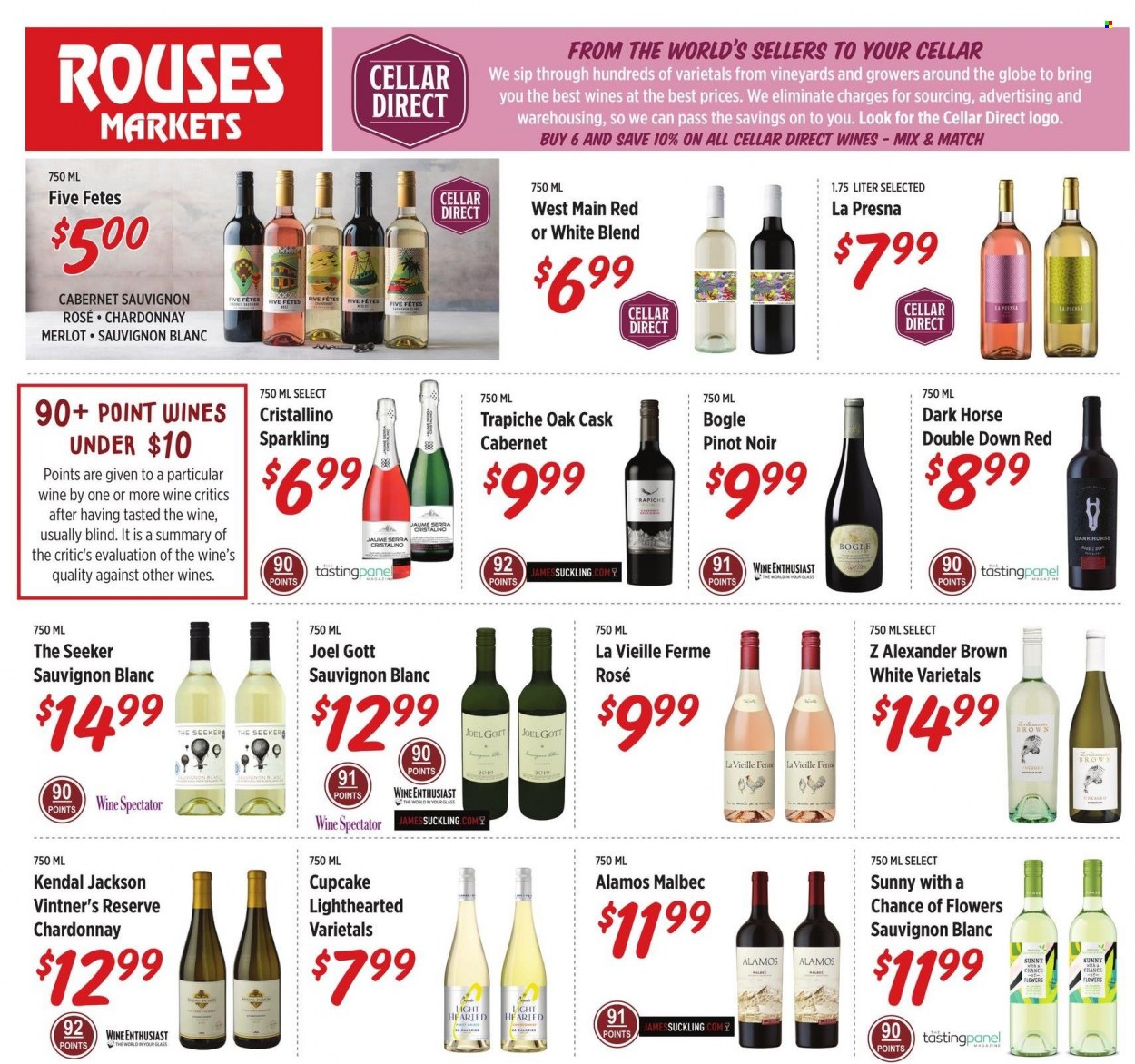 thumbnail - Rouses Markets Flyer - 12/29/2021 - 01/12/2022 - Sales products - cupcake, Cabernet Sauvignon, red wine, white wine, Chardonnay, wine, Merlot, Pinot Noir, Sauvignon Blanc, rosé wine. Page 1.