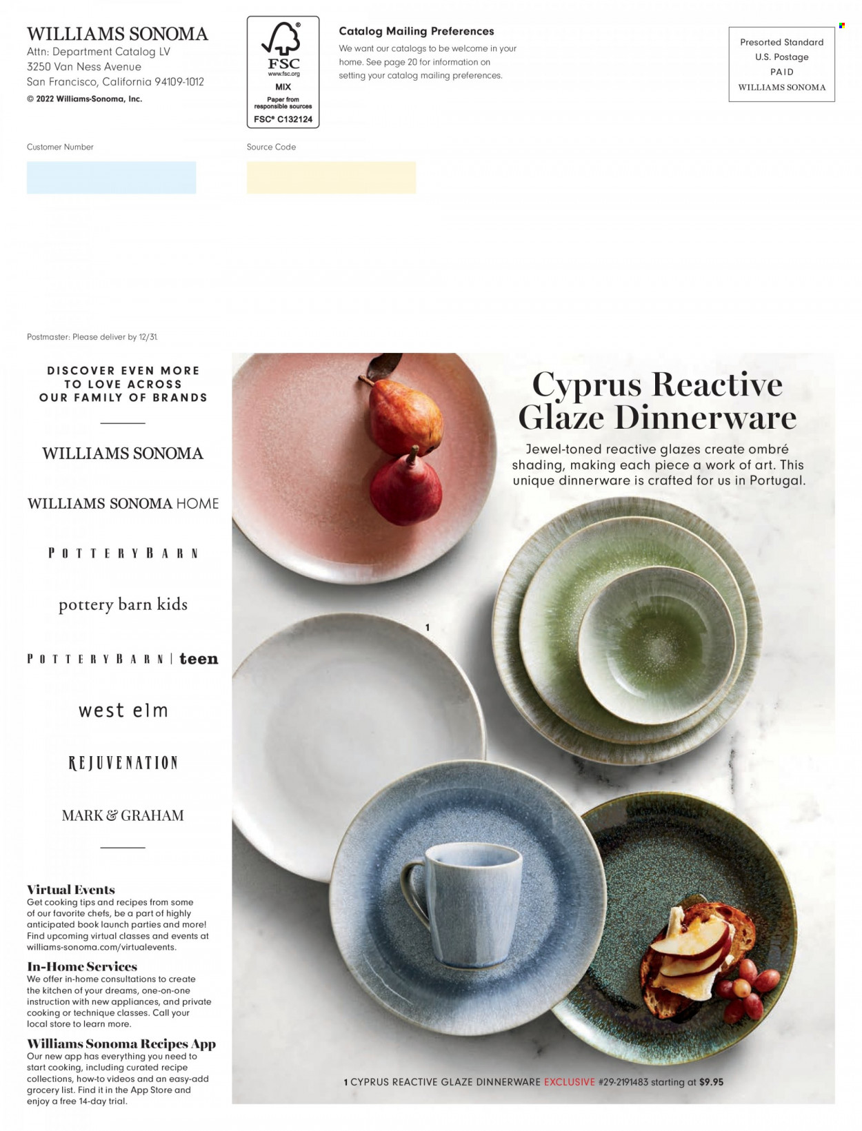 thumbnail - Williams-Sonoma Flyer - 12/29/2021 - 03/25/2022 - Sales products - dinnerware set. Page 60.