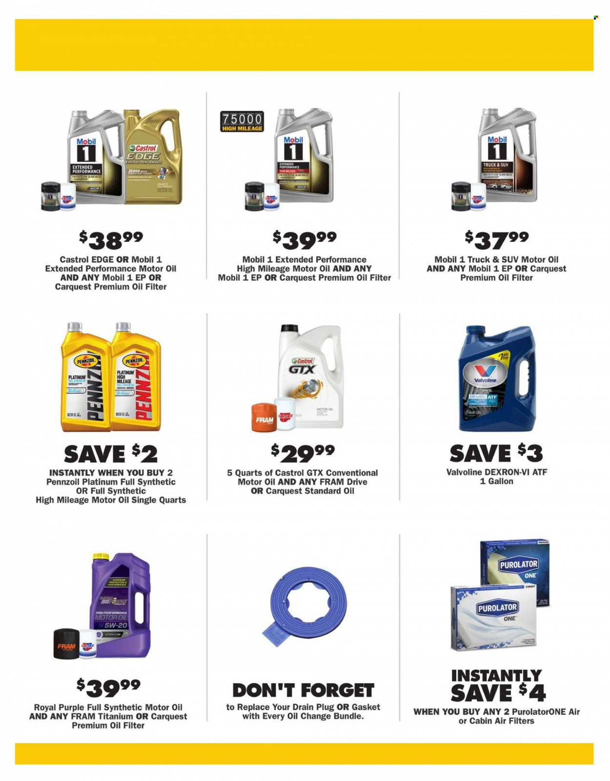 thumbnail - Advance Auto Parts Flyer - 12/30/2021 - 02/16/2022 - Sales products - air filter, oil filter, cabin filter, Mobil, motor oil, Valvoline, Castrol, Pennzoil. Page 4.