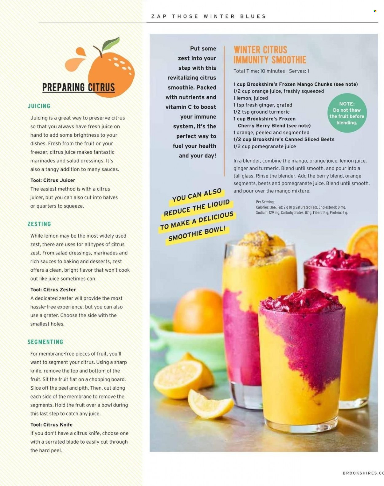thumbnail - Brookshires Flyer - 12/29/2021 - 03/01/2022 - Sales products - ginger, mango, cherries, turmeric, salad dressing, lemon juice, Boost, knife, chopping board, handy grater, vitamin c, pomegranate. Page 14.