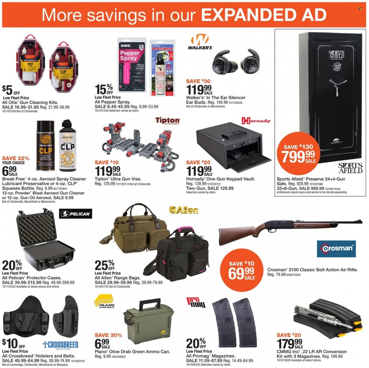 thumbnail - Fleet Farm Flyer - 12/31/2021 - 01/08/2022 - Sales products - oil, cleaner, lubricant, bag, pepper spray, gun vise, ammo can, ammo, gun cleaning kit, gun safe. Page 22.