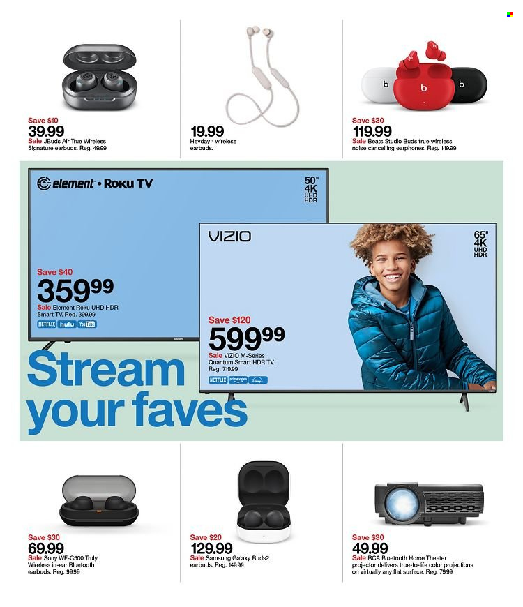 thumbnail - Target Flyer - 01/02/2022 - 01/08/2022 - Sales products - Sony, Vizio, Samsung Galaxy, Samsung, RCA, Beats, earbuds. Page 12.