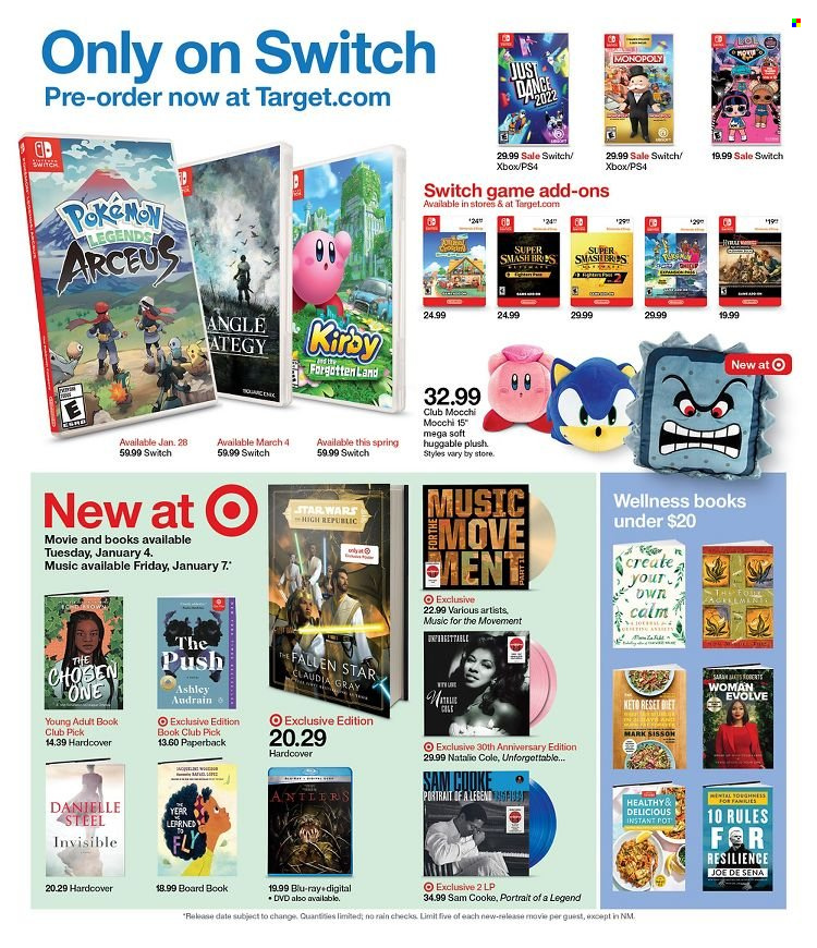 thumbnail - Target Flyer - 01/02/2022 - 01/08/2022 - Sales products - switch, Target, pot, DVD, book, PlayStation, Xbox, PlayStation 4, Blu-ray, Instant Pot, Monopoly. Page 13.