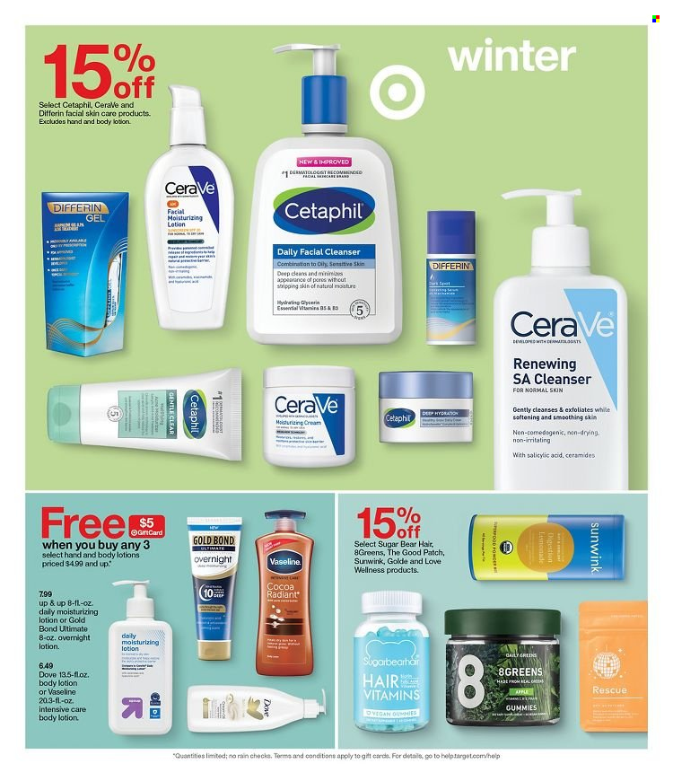 thumbnail - Target Flyer - 01/02/2022 - 01/08/2022 - Sales products - Apple, sugar, lemonade, Dove, Vaseline, CeraVe, cleanser, body lotion. Page 23.