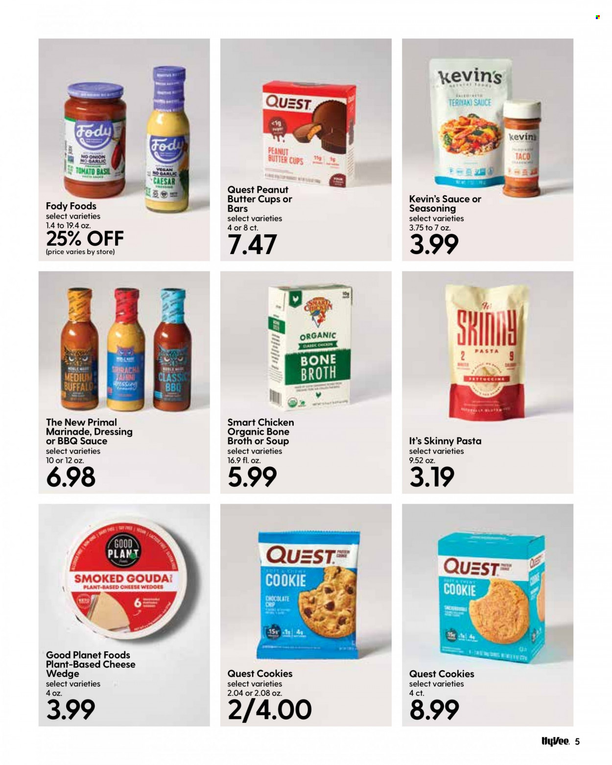 thumbnail - Hy-Vee Flyer - 01/01/2022 - 01/31/2022 - Sales products - soup, pasta, gouda, cookies, peanut butter cups, broth, esponja, spice, BBQ sauce, dressing, marinade, teriyaki sauce, Primal. Page 7.
