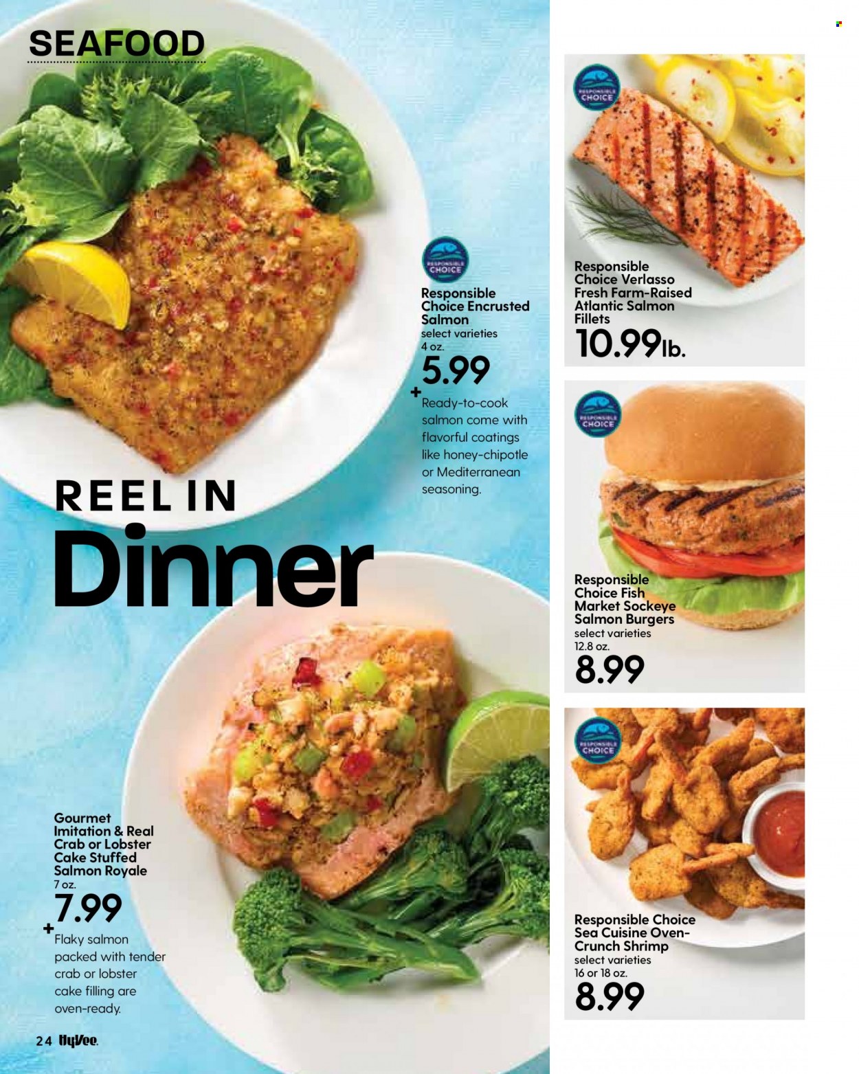 thumbnail - Hy-Vee Flyer - 01/01/2022 - 01/31/2022 - Sales products - cake, lobster, salmon, salmon fillet, seafood, crab, shrimps, hamburger, spice, honey. Page 26.