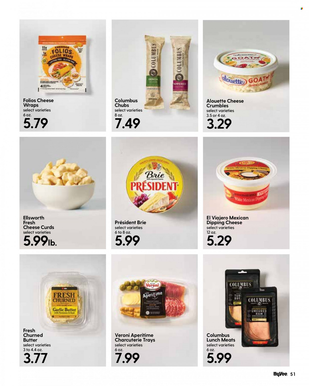 thumbnail - Hy-Vee Flyer - 01/01/2022 - 01/31/2022 - Sales products - wraps, uncured ham, ham, cheddar, cheese, brie, Président, cheese crumbles, cheese curd, butter. Page 53.