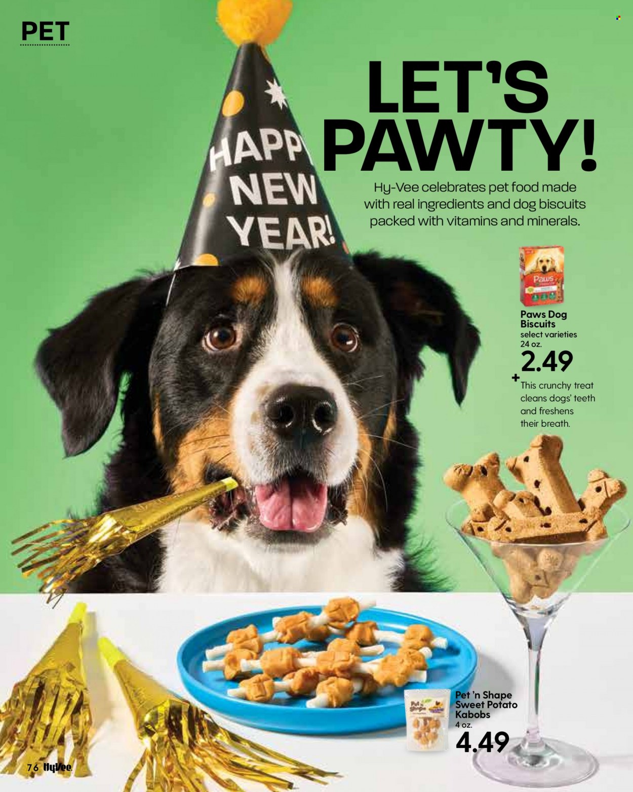 thumbnail - Hy-Vee Flyer - 01/01/2022 - 01/31/2022 - Sales products - sweet potato, Paws, animal food, animal treats, dog food, dog biscuits. Page 78.