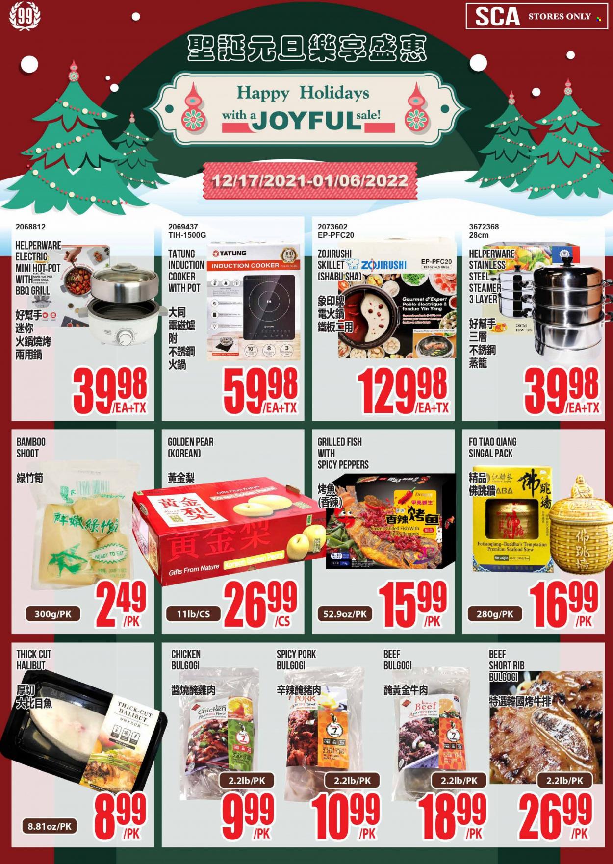 thumbnail - 99 Ranch Market Flyer - 12/31/2021 - 01/06/2022 - Sales products - peppers, pears, halibut, seafood, fish, Shabu, bamboo shoot, pot. Page 4.