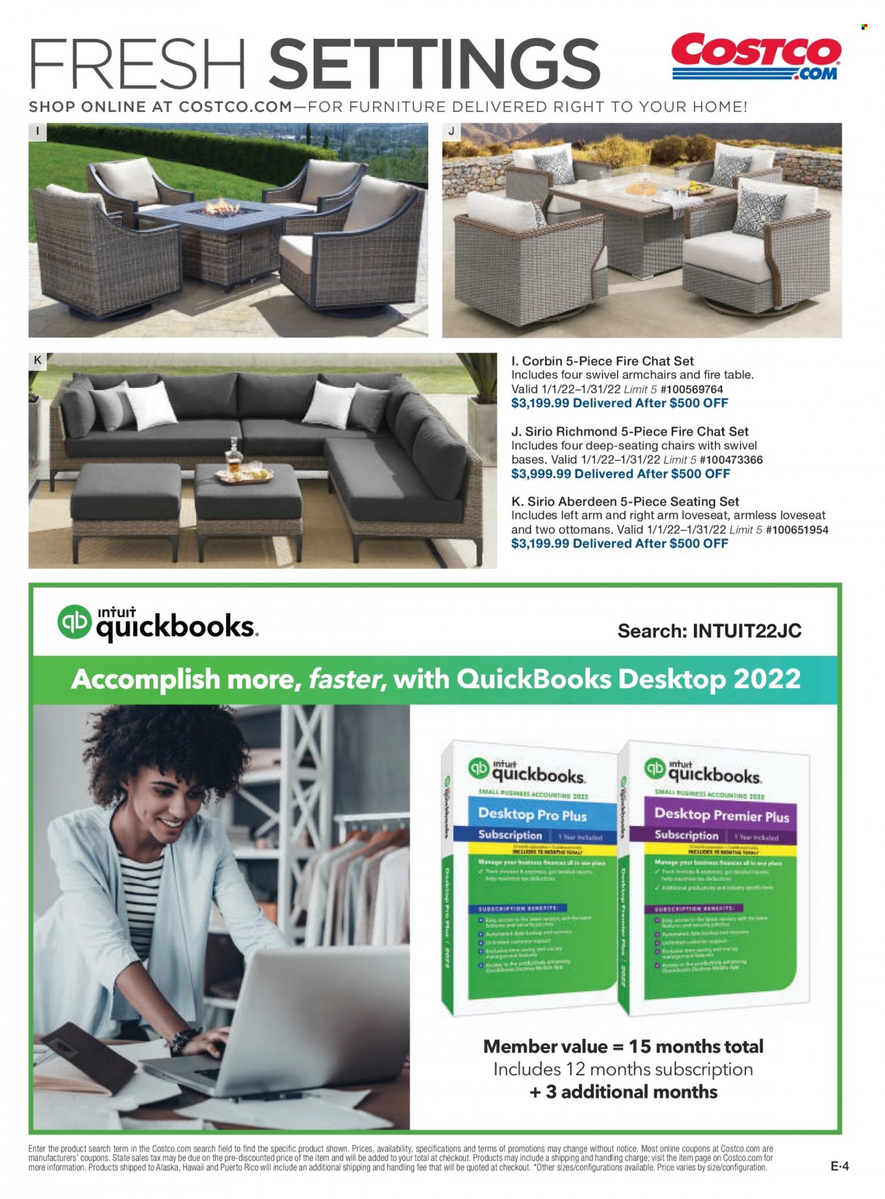 thumbnail - Costco Flyer - 01/01/2022 - 01/31/2022 - Sales products - table, chair, arm chair, loveseat, seating set. Page 136.