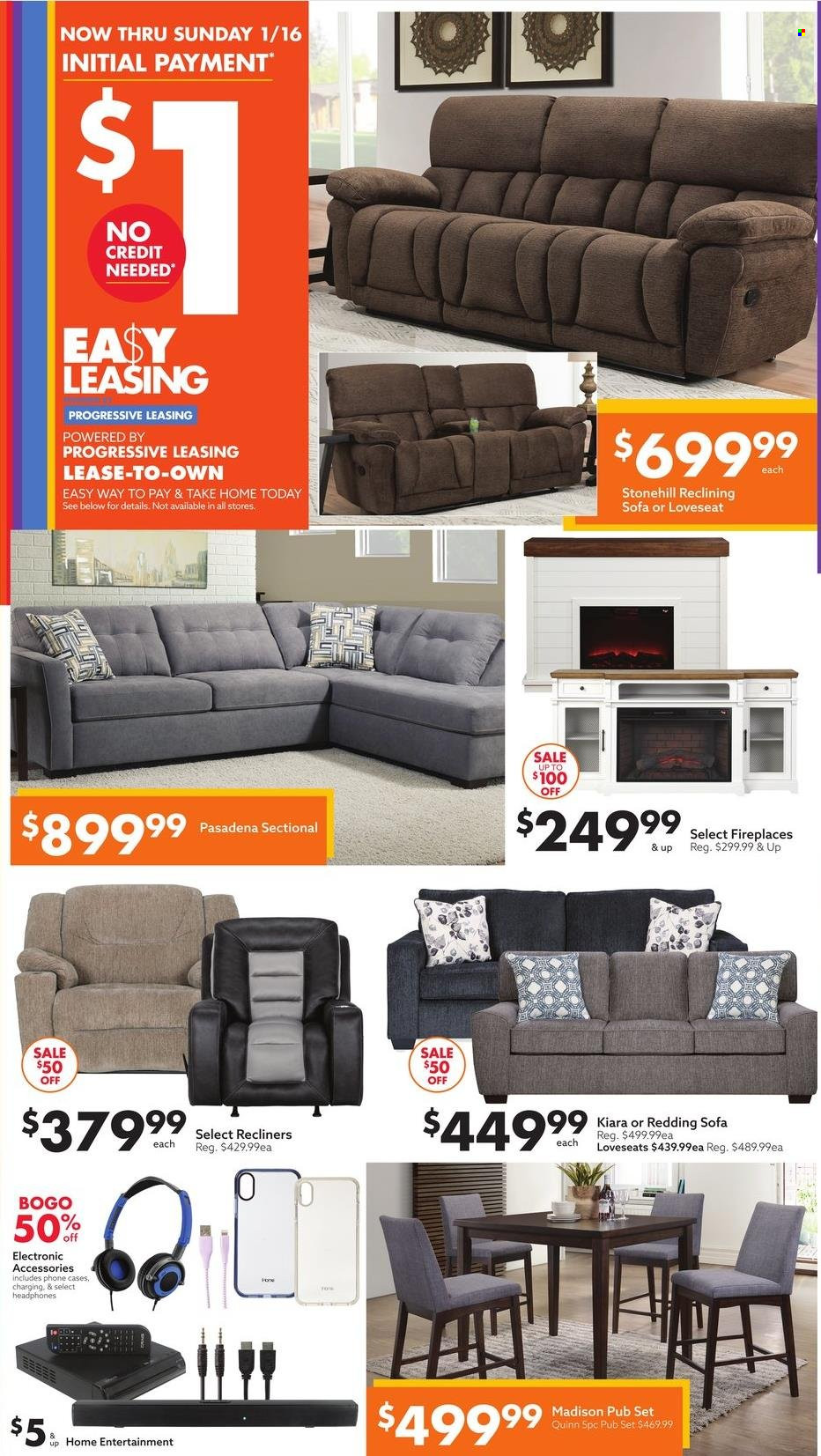 thumbnail - Big Lots Flyer - 01/02/2022 - 01/16/2022 - Sales products - loveseat, sofa, headphones, fireplace. Page 2.