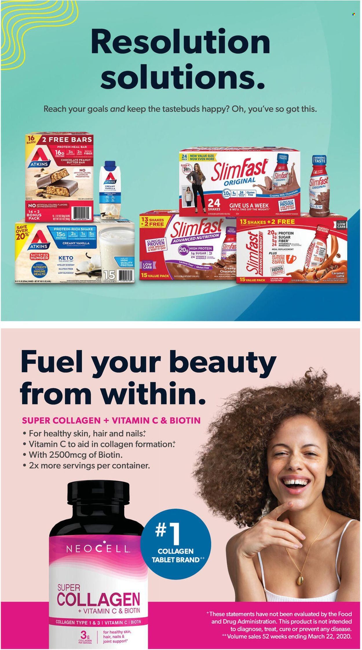 thumbnail - Sam's Club Flyer - 01/05/2022 - 01/31/2022 - Sales products - container, LG, tablet, Slimfast, shake, milk chocolate, chocolate, sugar, caramel, peanut butter, coffee, Biotin, vitamin c. Page 4.