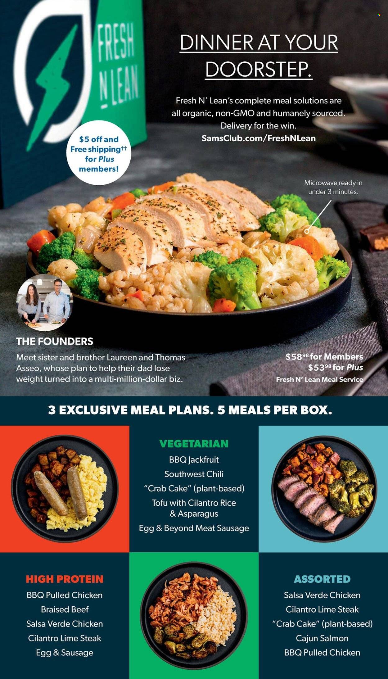 thumbnail - Sam's Club Flyer - 01/05/2022 - 01/31/2022 - Sales products - asparagus, steak, salmon, crab, pulled chicken, tofu, eggs, rice, cilantro, salsa, Brother, microwave. Page 33.