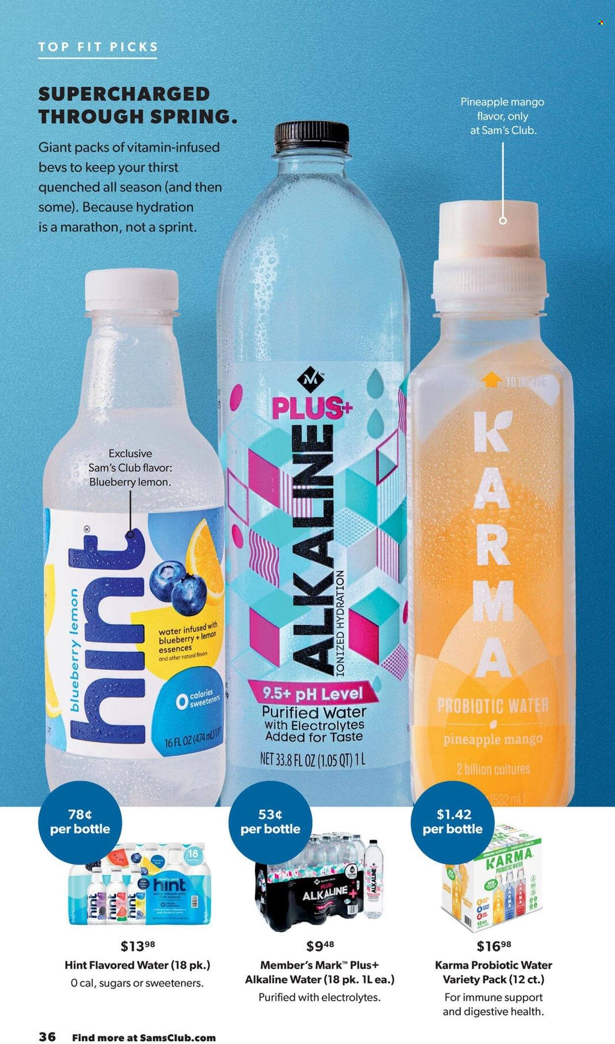 thumbnail - Sam's Club Flyer - 01/05/2022 - 01/31/2022 - Sales products - mango, pineapple, flavored water, purified water, alkaline water. Page 36.