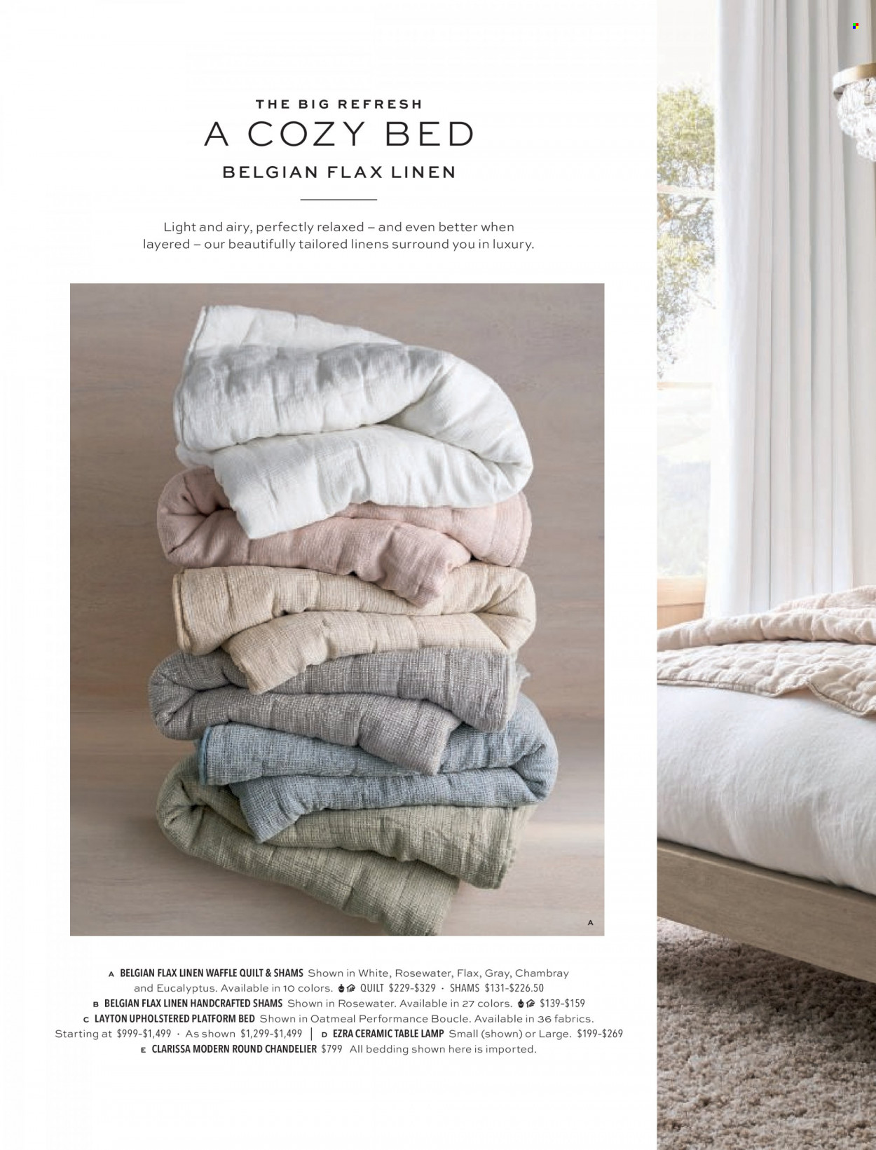 thumbnail - Pottery Barn Flyer - Sales products - bedding, linens, quilt, lamp, chandelier, table lamp. Page 4.