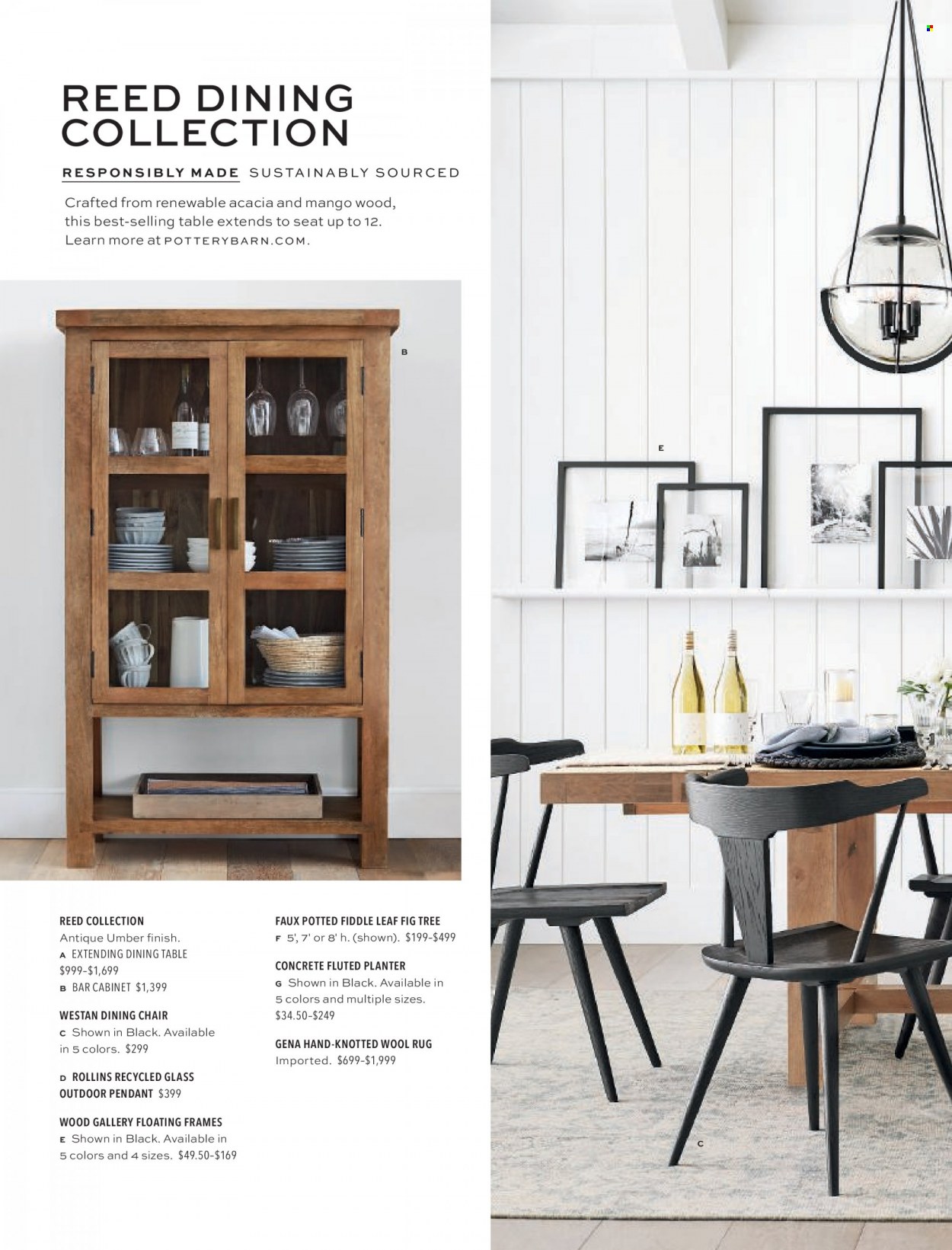 thumbnail - Pottery Barn Flyer - Sales products - cabinet, dining table, table, chair, dining chair, chair pad, pendant, rug, wool rug. Page 62.
