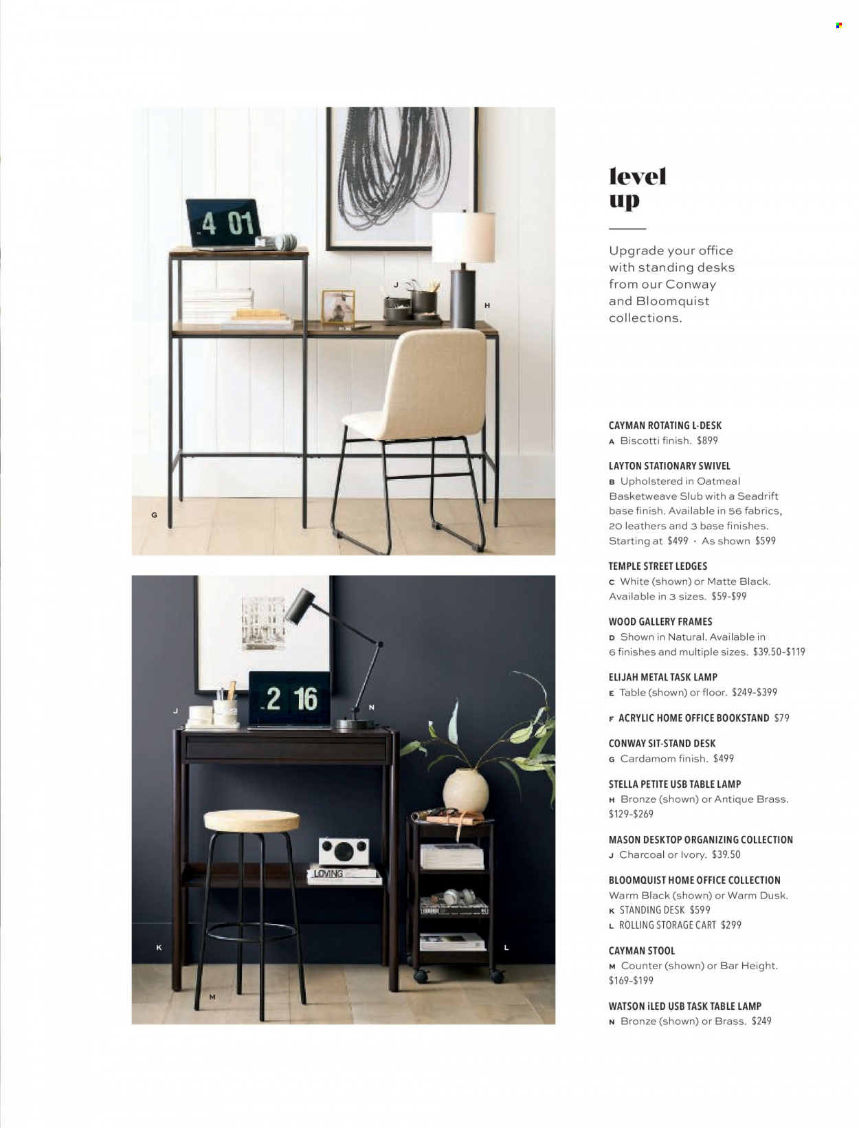 thumbnail - Pottery Barn Flyer - Sales products - stool, standing desk, desk, lamp, task lamp, table lamp. Page 77.