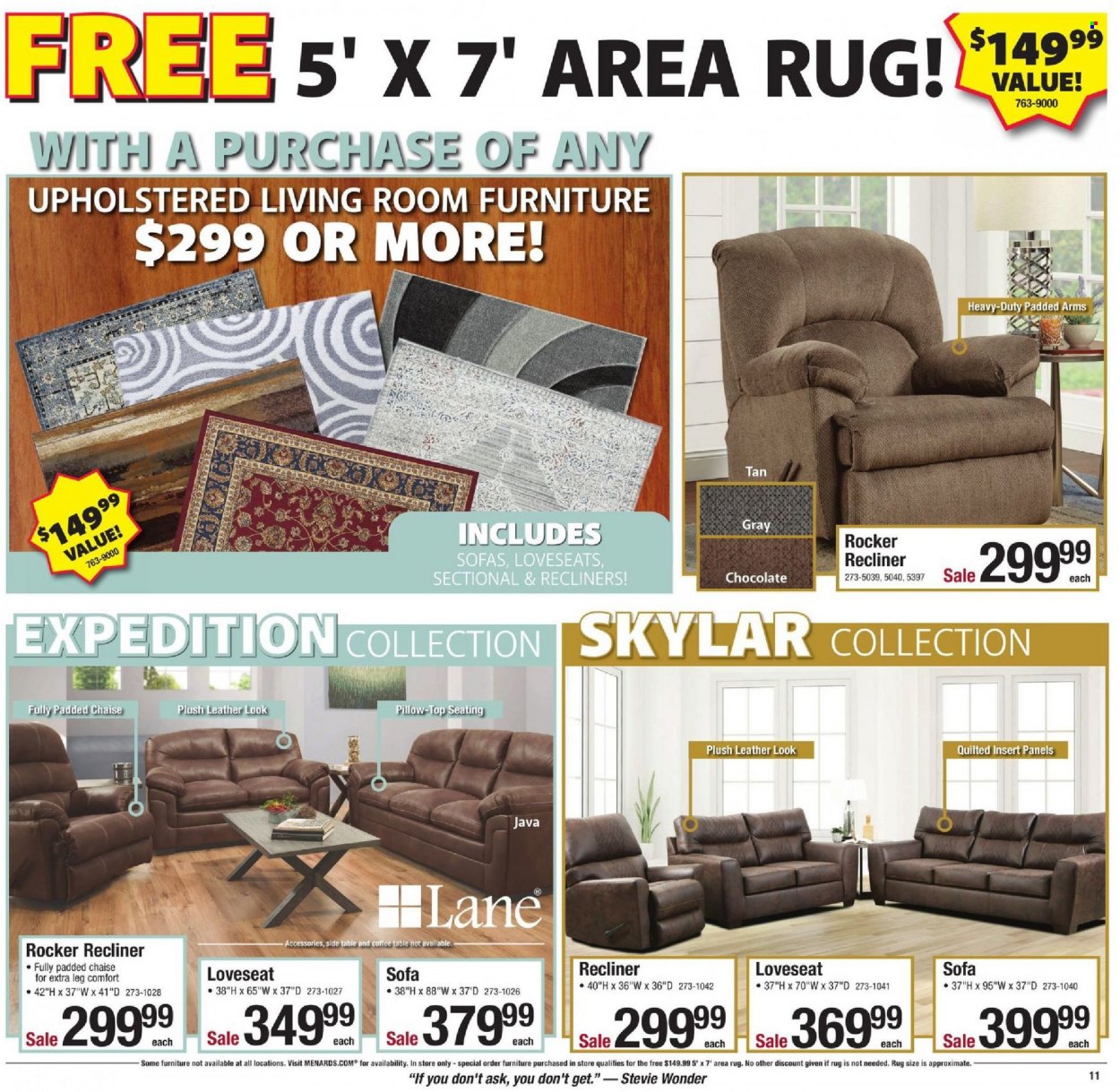 thumbnail - Menards Flyer - 01/02/2022 - 01/15/2022 - Sales products - pillow, table, loveseat, sofa, recliner chair, rug, area rug. Page 14.