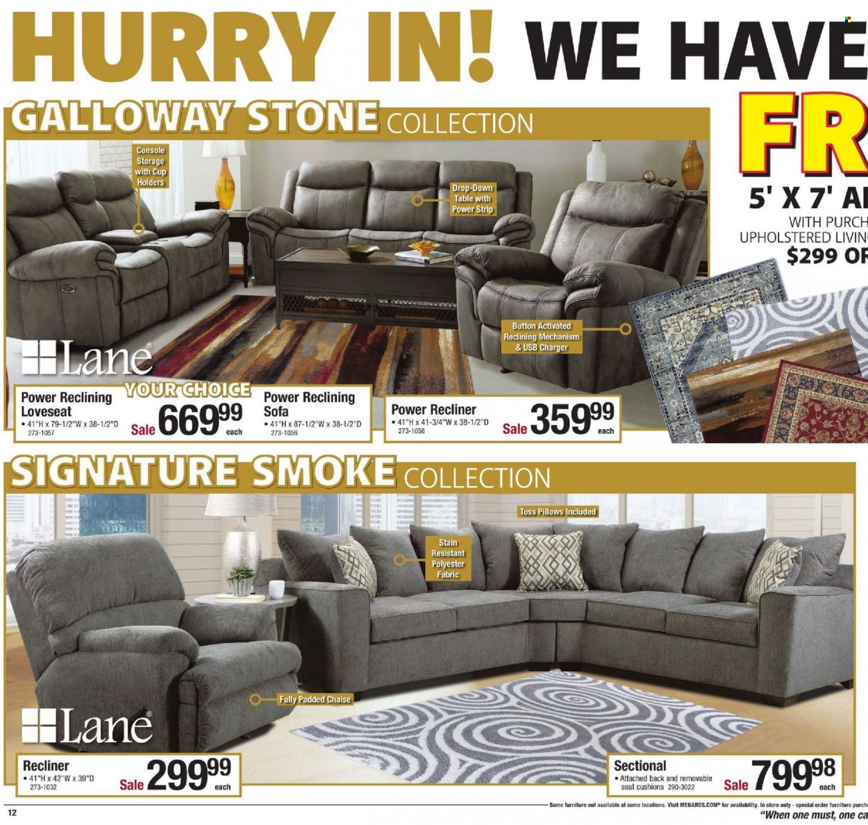 thumbnail - Menards Flyer - 01/02/2022 - 01/15/2022 - Sales products - cup, cushion, pillow, table, loveseat, sofa, recliner chair. Page 15.