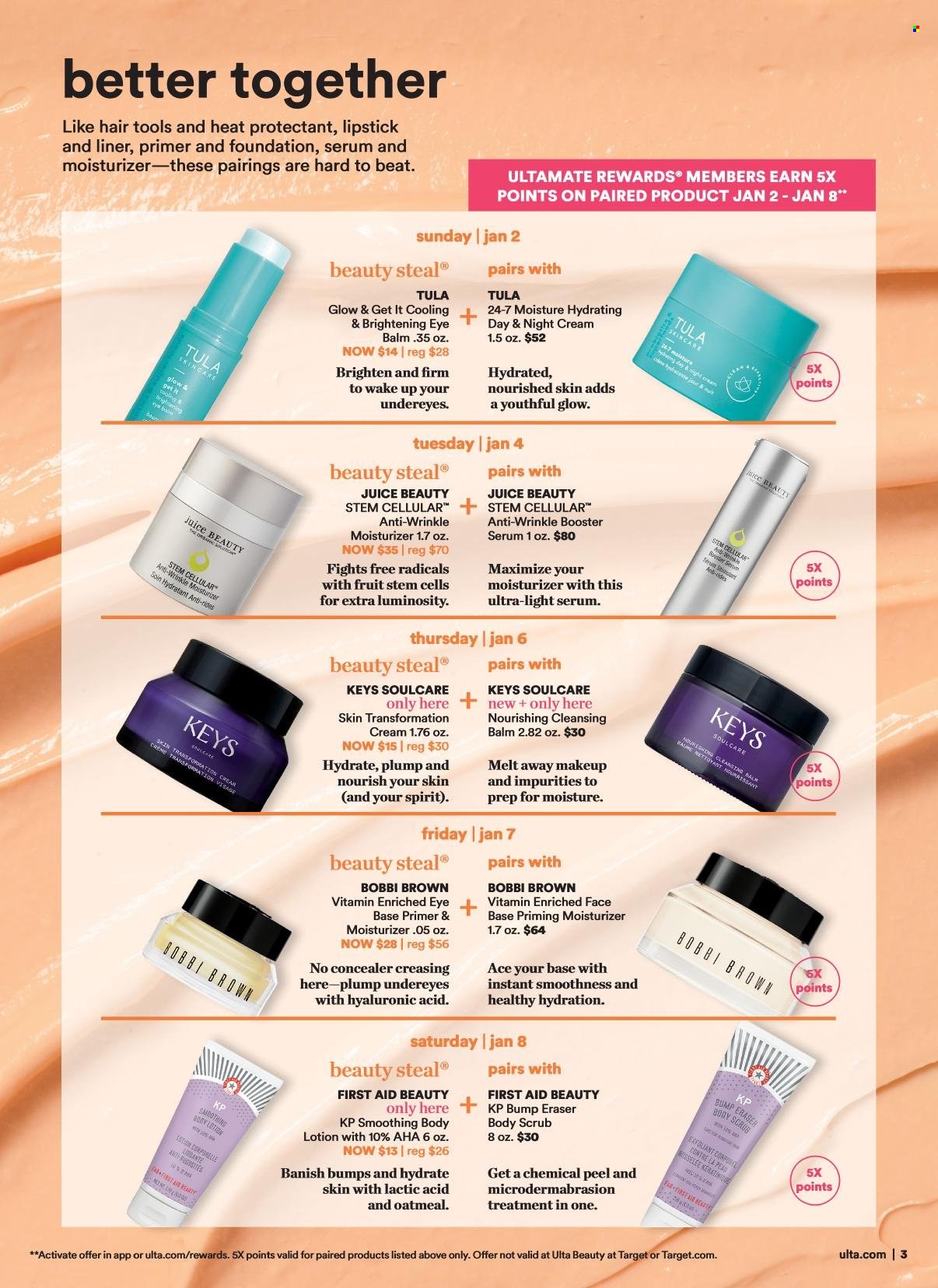 thumbnail - Ulta Beauty Flyer - 01/02/2022 - 01/22/2022 - Sales products - moisturizer, serum, night cream, body lotion, body scrub. Page 3.