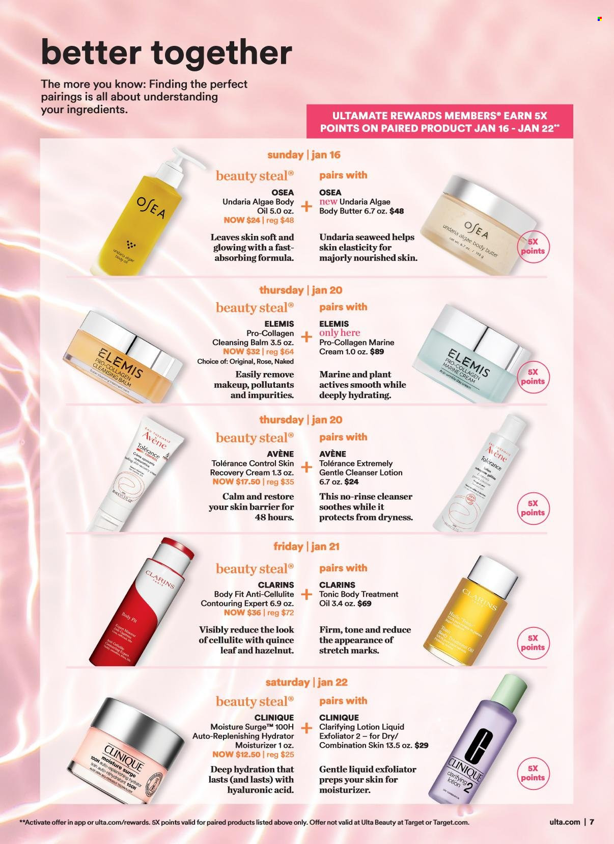 thumbnail - Ulta Beauty Flyer - 01/02/2022 - 01/22/2022 - Sales products - cleanser, Clinique, moisturizer, body butter, body lotion, body oil, body treatment. Page 7.