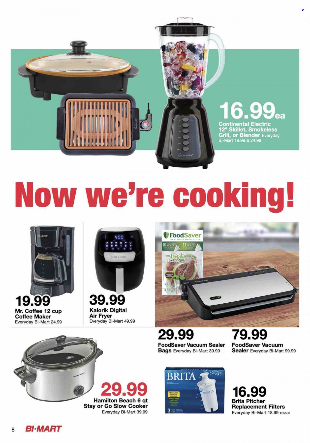 thumbnail - Bi-Mart Flyer - 01/04/2022 - 01/18/2022 - Sales products - Continental, vacuum sealer, pitcher, cup, coffee machine, slow cooker, air fryer, grill. Page 8.
