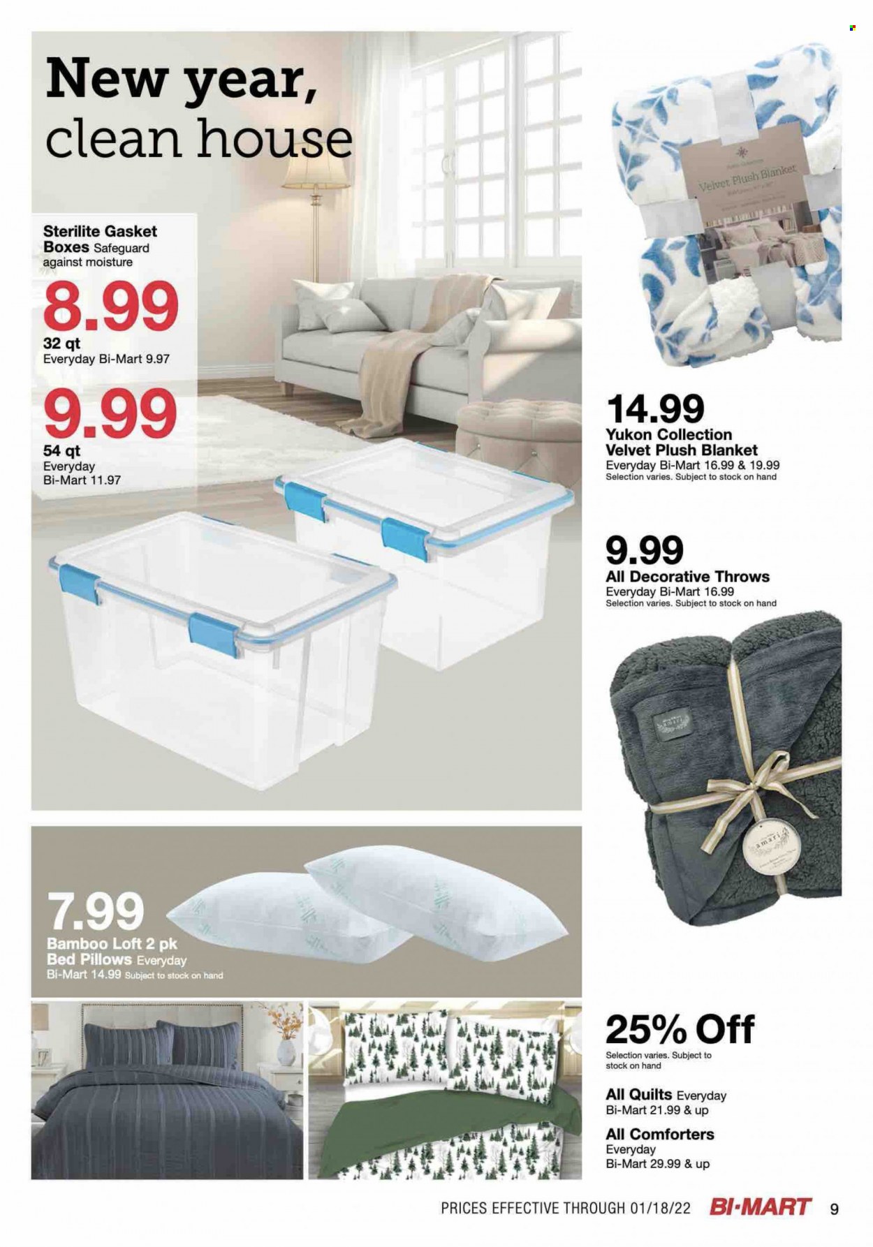 thumbnail - Bi-Mart Flyer - 01/04/2022 - 01/18/2022 - Sales products - blanket, comforter, pillow, quilt. Page 9.