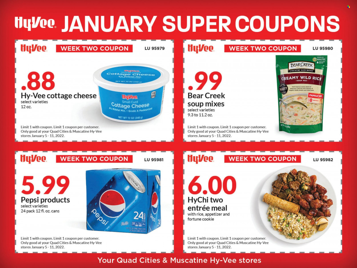 thumbnail - Hy-Vee Flyer - 01/05/2022 - 01/11/2022 - Sales products - soup, cottage cheese, cheese, Pepsi. Page 1.