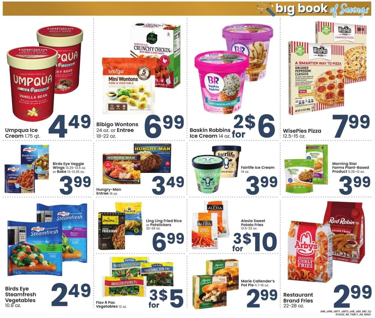 thumbnail - Albertsons Flyer - 01/04/2022 - 01/31/2022 - Sales products - pie, pot pie, broccoli, sweet potato, brussel sprouts, pizza, sauce, Bird's Eye, Marie Callender's, pepperoni, ice cream, curly potato fries, sweet potato fries, Classico, steak, pot, pin. Page 11.