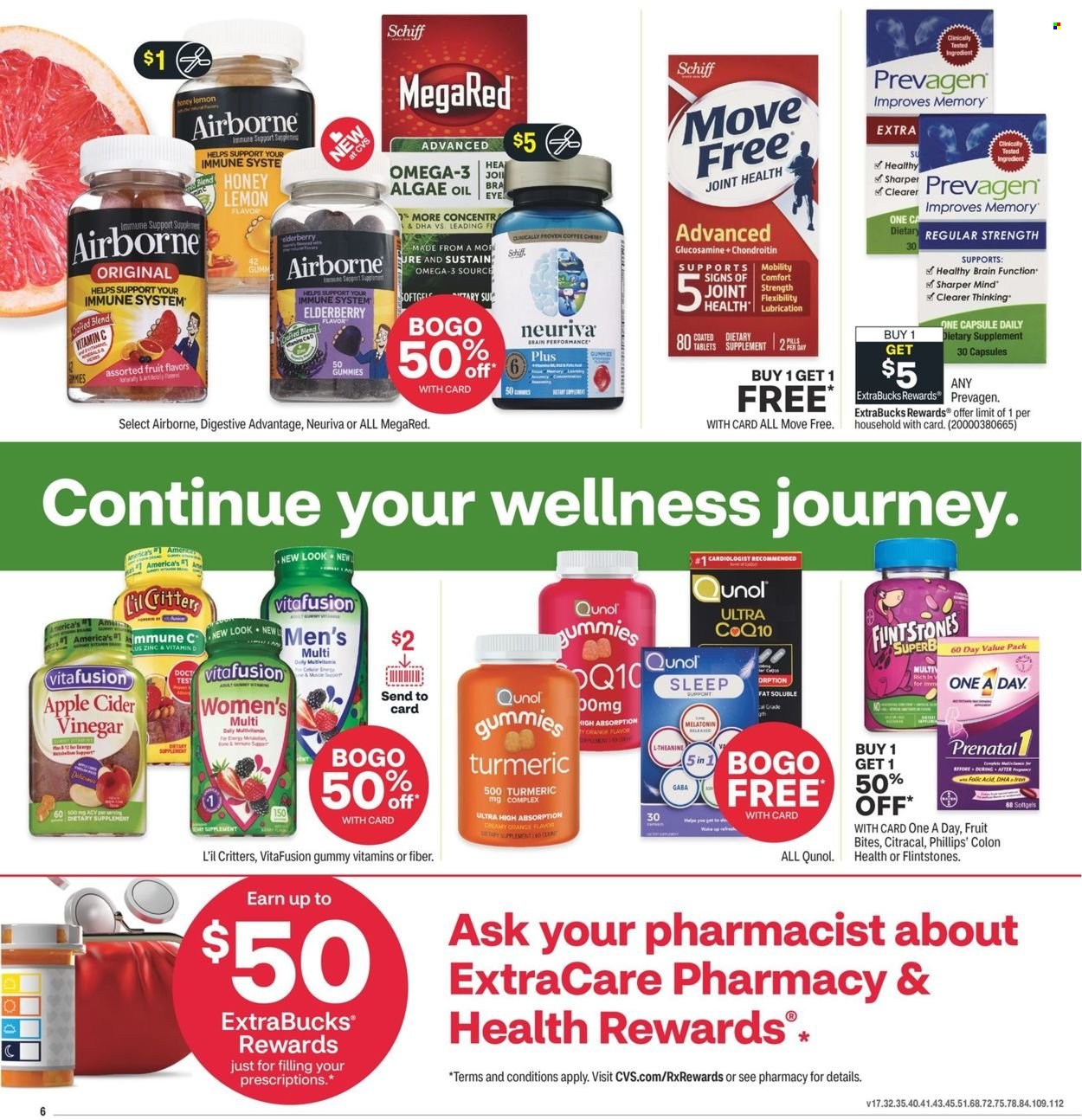 thumbnail - CVS Pharmacy Flyer - 01/09/2022 - 01/15/2022 - Sales products - coffee, Prenatal, apple cider vinegar, glucosamine, MegaRed, Move Free, Qunol, Vitafusion, Omega-3, zinc, dietary supplement. Page 7.