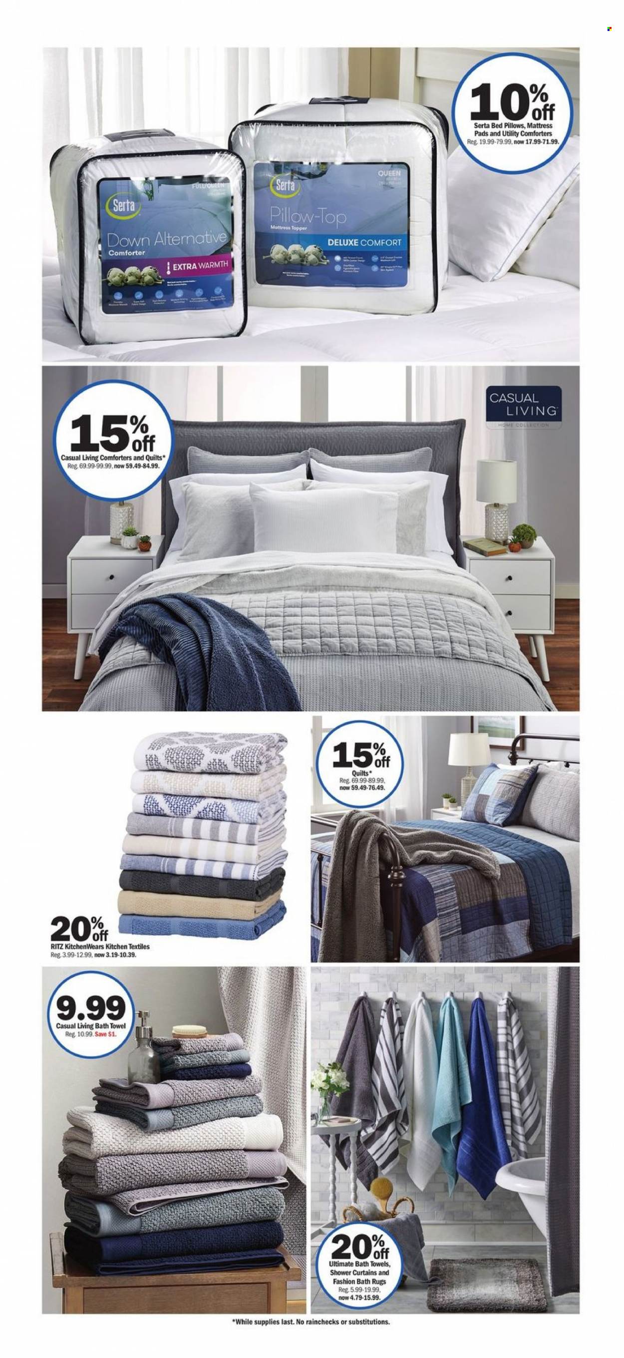 thumbnail - Meijer Flyer - 01/09/2022 - 01/15/2022 - Sales products - RITZ, comforter, topper, pillow, quilt, mattress protector, curtain, bath mat, bath towel, towel, rug. Page 19.