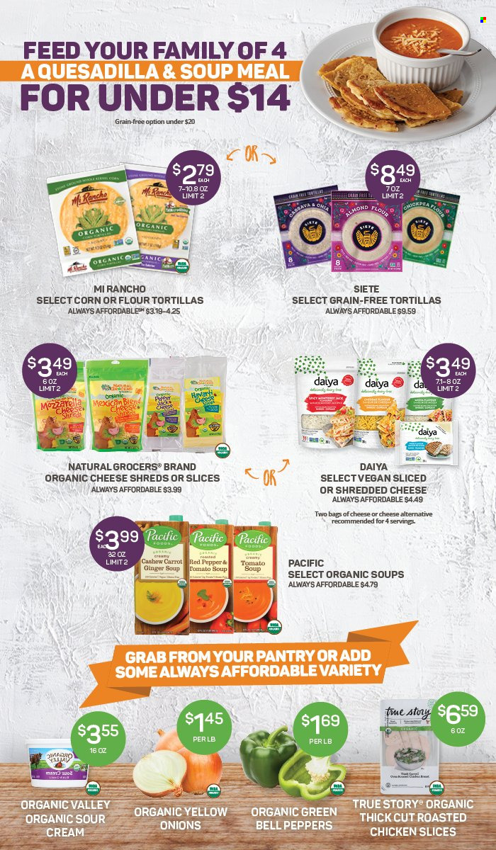 thumbnail - Natural Grocers Flyer - Sales products - tortillas, flour tortillas, bell peppers, carrots, corn, peppers, tomato soup, soup, shredded cheese. Page 1.