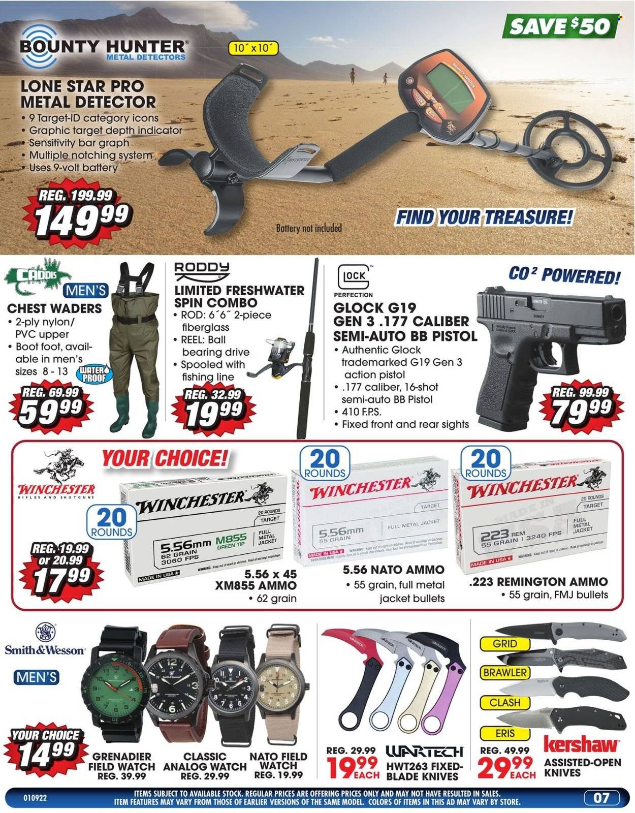thumbnail - Big 5 Flyer - 01/09/2022 - 01/15/2022 - Sales products - knife, jacket, watch, glock, Remington, rifle, Kershaw, pistol, reel, ammo, Smith & Wesson. Page 8.