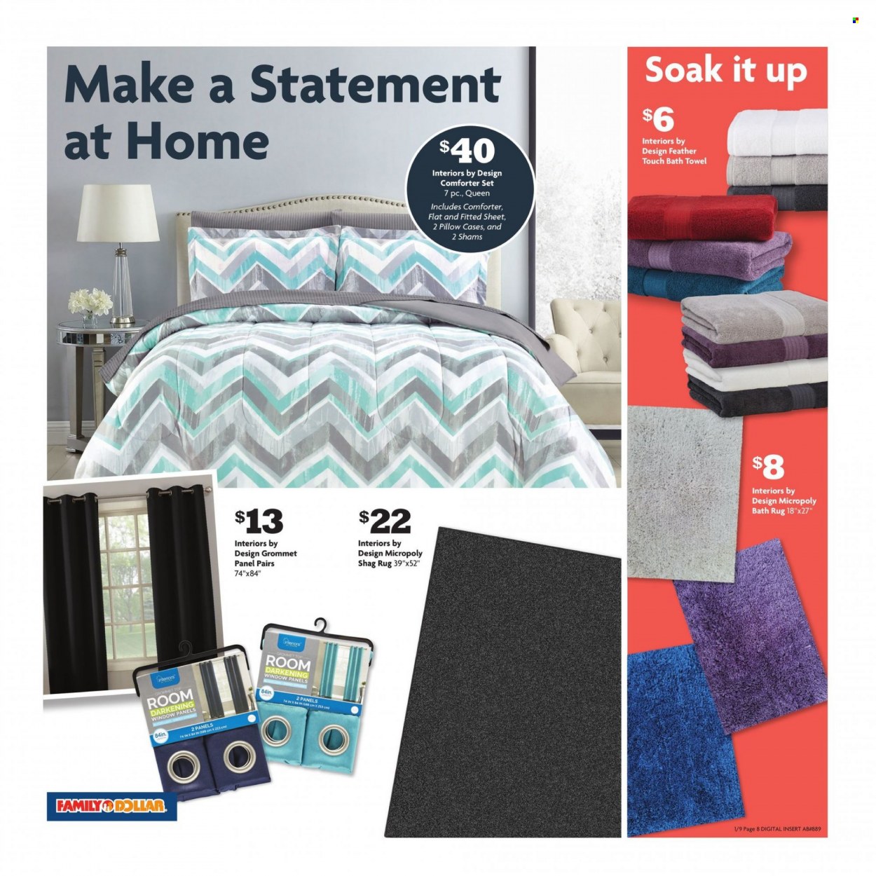 thumbnail - Family Dollar Flyer - 01/09/2022 - 01/15/2022 - Sales products - comforter, pillow, bath towel, towel. Page 8.