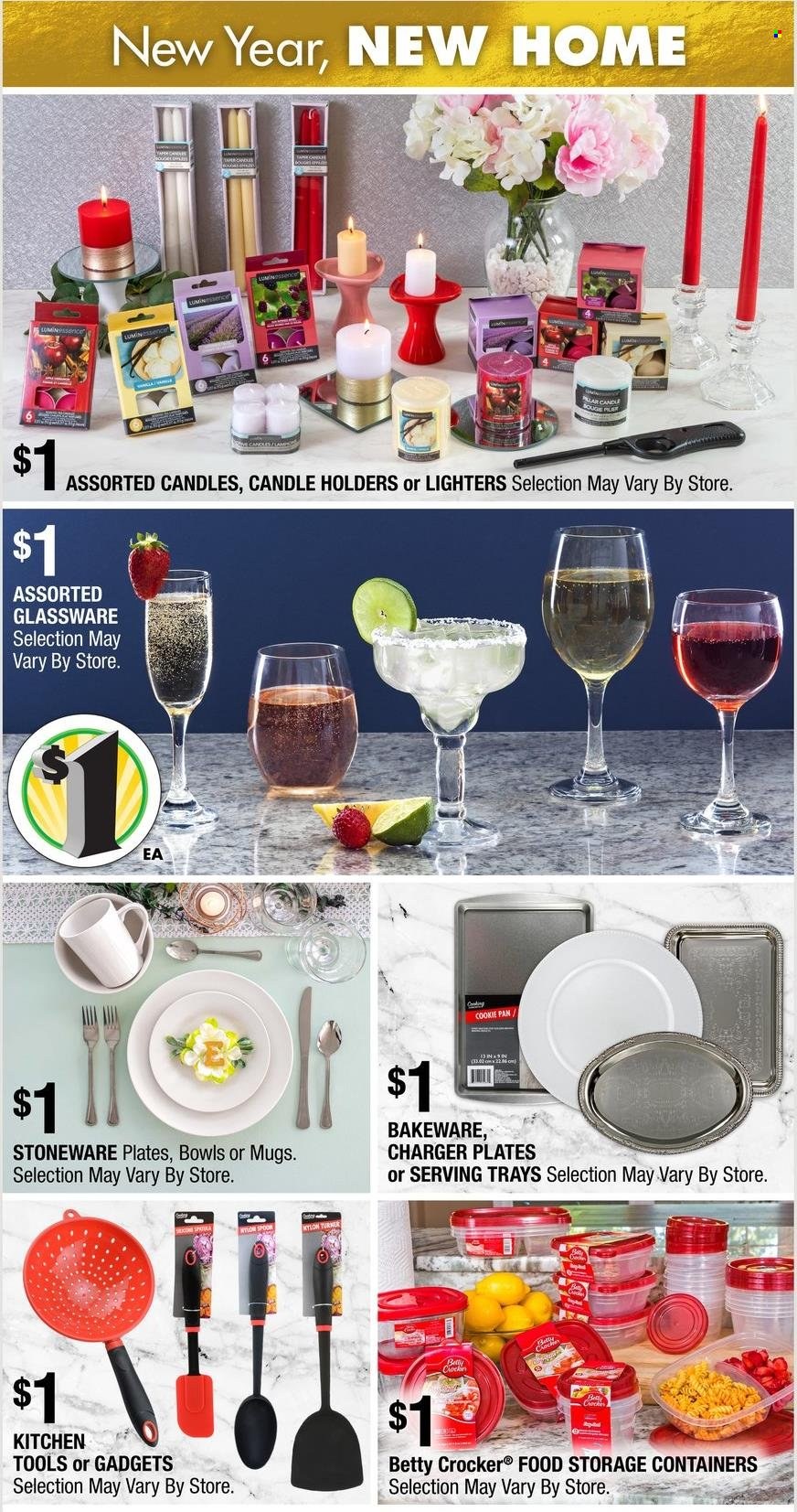 thumbnail - Dollar Tree Flyer - 01/09/2022 - 01/22/2022 - Sales products - glassware set, plate, pan, bakeware, stoneware, kitchen tools, storage box, candle. Page 3.