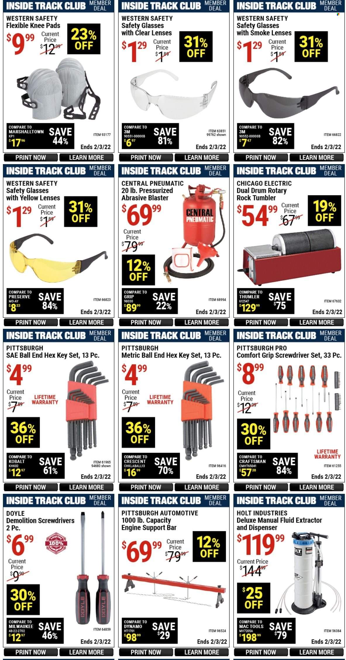 thumbnail - Harbor Freight Flyer - 01/10/2022 - 02/03/2022 - Sales products - knee pads, Milwaukee, screwdriver, screwdriver set, safety glasses, central pneumatic. Page 14.