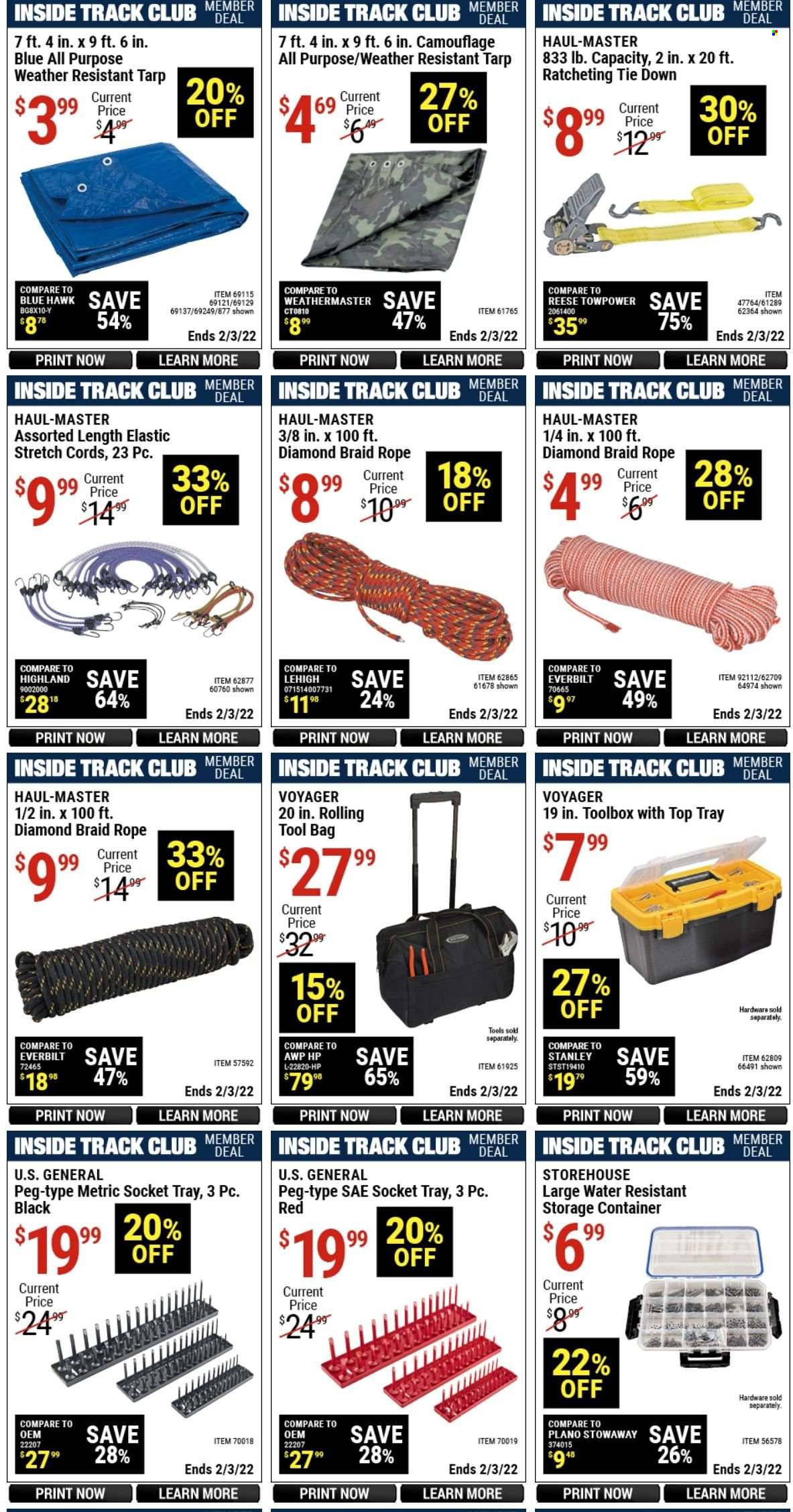 thumbnail - Harbor Freight Flyer - 01/10/2022 - 02/03/2022 - Sales products - bag, tray, Reese Towpower, tool box, storage box, tool bag, container. Page 15.
